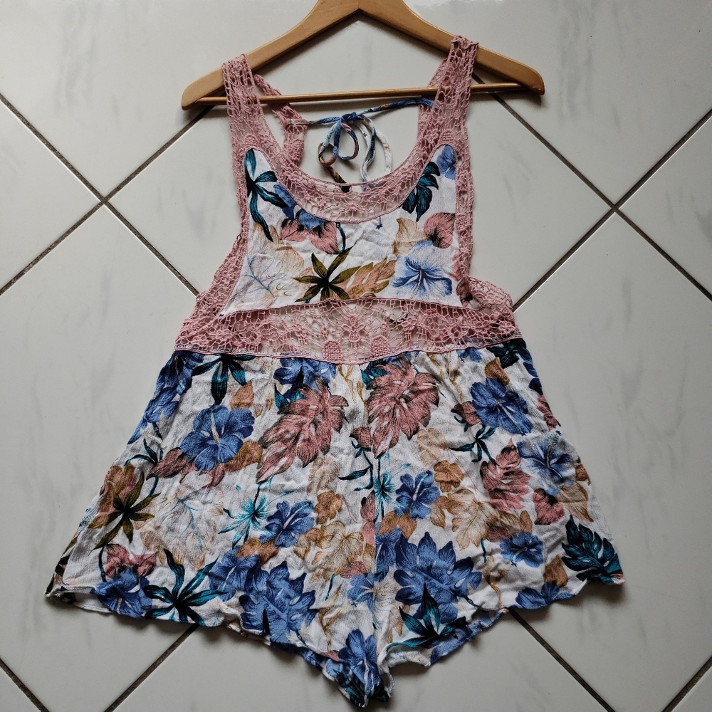 Solemio 💜 Floral Romper Pink Lace Crochet Pretty‎